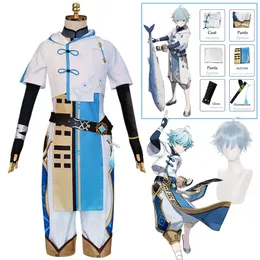 Chongyun Cosplay Costume Genshin Impact Cosplay Anime Uniform Clothes Outfits Chongyun Blue Wig Party Fancy Dress for Men Womencosplay