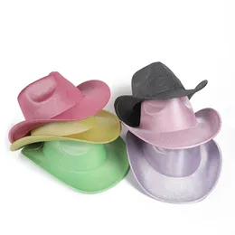 NUOVI cappelli da cowboy occidentali lucidi per donna uomo cappello Fedora in feltro con paillettes berretto da jazz da donna cappelli da uomo cappelli Fedora colorati regalo di Natale per feste 10 colori