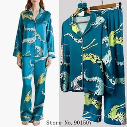 Kadın pijama baskısı pijama lüks saten salon giyim uzun kollu ev kıyafeti yaz pijamaları takım elbise gündelik geceleme
