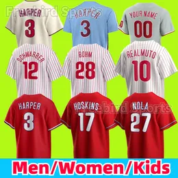 Maglia da baseball personalizzata 7 Trea Turner 23 Kody Clemens Nick Castellanos Bryson Stott 14 Pete Rose Alvarado 10 JT Realmuto Rosso Bianco Blu Uomo Donna Bambino