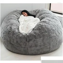 Chair Covers Chair Ers Ers Super Large 7Ft Nt Fur Bean Bag Er Living Room Furniture Big Round Soft Fluffy Faux Beag Lazy Sofa Bed Coat Dhtld