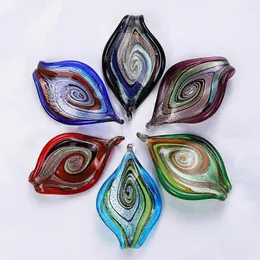 Naszyjniki wisiorek qianbei hurtowe 6pcs ręcznie robiony murano lampwork szklany mix kolor duże liście paski naszyjnik