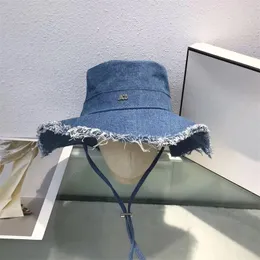 Cappello da donna da uomo di design Cappello da pescatore Cappello a tesa larga Cappello da sole Previene il cofano in denim con sottogola regolabile per protezione solare Cappello da secchio da strada