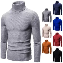 Suéter masculino outono e inverno sólido gola alta versão coreana slim fit juventude listra pulôver com fundo camisa de fio de malha