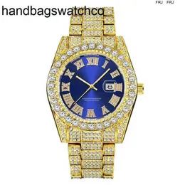 Rolaxs Watch Diamond Wristwatches Luxury Gold Roman Bling Hip Hop Full Iced Out Quartz Blue Es Men Silver Diomand Reloj De Diamantes Frj fjj