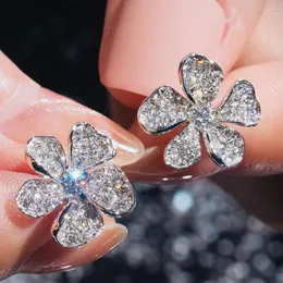 Orecchini a bottone Fiore di zircone di cristallo di moda di lusso per le donne Gioielli da sposa con orecchino di temperamento ape con strass lucido