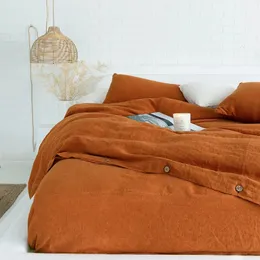Conjuntos de ropa de cama Juego de funda nórdica de 3 piezas Cama de lino 100% francés Ropa de cama suave y transpirable Edredón de granja con cierre de botón 231009