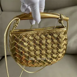 Venetas Half Leather 2023 Woven Same Mini Genuine Women's Bags Cow Casual Sardine Moon Bag Sardines One Shoulder 20cm L0ti