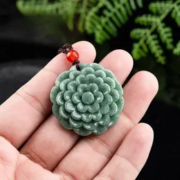 Natural Jadeite Bean Green Peony Pendant Ice Kind Jade Pendant Women's Halsband Jade Pendant Girl Girent