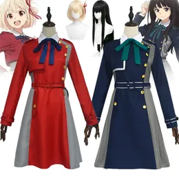 Anime lycoris rekyl nishikigi chisato inoue takina cosplay costume röd blå enhetlig klänning peruk halloween klädflickor womencosplay