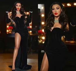 Evening Dresses Black Prom Party Gown Velvet Custom Formal New Zipper Plus Size Lace Up Sleeveless Sweetheart Thigh-High Slits Mermaid