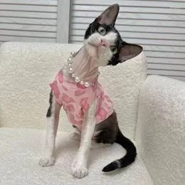 Cat Costumes German Curly Sphinx Hairless Summer Thin Fashion Short Sleeve Pink Leopard Print Air-Conditioned Clothing Kitten