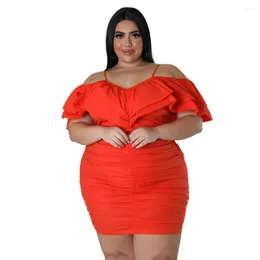 Plus Size Dresses Perl Lotus Neck Short Sleeve Solid Color Suspender Off-the-shoulder Dress Sexy Backless Party Birthday Wear