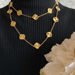 Designer halsbandsmycken fyra bladklöver halsband guld agat långa 10/en blommor hängande mor-till-pärl för kvinnor flicka valentiner engagemang gåva