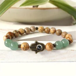 SN0306 Hamsa bracelet Green aventurine picture jasper bracelet Hamsa Hand bracelet natural stone yoga bracelet297E