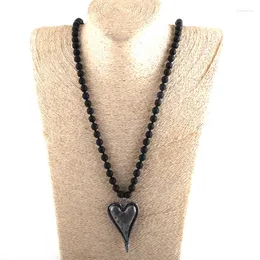 Naszyjniki wisiorek nastroje modowe bohemian plemienne biżuteria czarny kamień długi wiązane metalowe serce