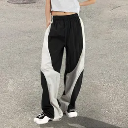 Calças femininas y2k sweatpants pára-quedas baggy preto branco cor contraste cintura elástica streetwear hip hop harajuku jogging calças esportivas