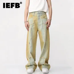 Herrenjeans IEFB High Street Male Fashion Vintage Jeans Trendy American Style Gradient Straight Denim Hosen Herren Burrs Hosen 9A8589 231009