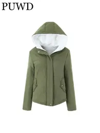 Damskie Parkas Puwd Casual Women Solid z kapturem bawełniana kurtka 2023 Autumn Zima Fashion Grube ciepły futra Płaszcz Losy zamek błyskawiczny 231009