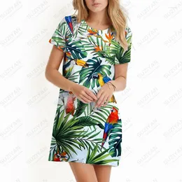 Freizeitkleider Sommer Damen Tropischer Regenwald Blätter 3D-gedrucktes Damenkleid Urlaubsstil Kleid Mode Dame