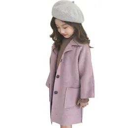 Płaszcz Spring Autumn Wool Blends For Girl Korean Version Synteza Dwustronna Środkowa długość Casual Children S Odzież 231007