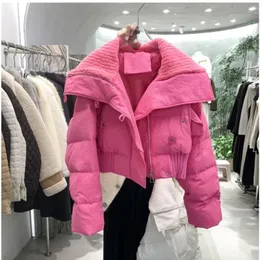 여자 다운 파파 파카 한국 세련된 니트 칼라 가을 겨울 코트 여성 두꺼운 복어 재킷 느슨