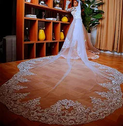 2023 Gorgeous 3M Wedding Veils With Lace Applique Edge Long Cathedral Length Veils One Layer Tulle Custom Made Bridal Veil