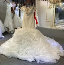 2024 Mermaid Modern Wedding Dress Off Shoulder Lace Applique Rhinestone Ruffle Organza Bride Gowns Vestidos De Novia Robe De Mariage
