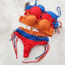 Costume da bagno donna sexy bikini costumi da bagno nuoto costumi da bagno due pezzi multi colori tessuto brillante moda vita alta tagli costumi da bagno LL