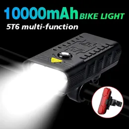 Bike Lights 10000mAh Light USB Rechargeable 3000 Lumen Bicycle Headlight 5T6 LED Flashlight Cycling Front Back Rear light Sets 231009