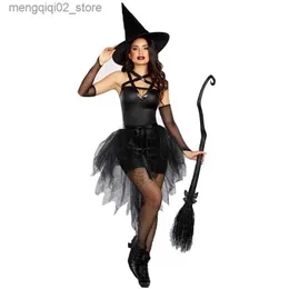 Temadräkt Carnival Halloween Sexig Lady Evil Witch Come Slim Latex Catsuit Wetlook Enchantress Rollspel Cosplay Fancy Party Dress Q231010