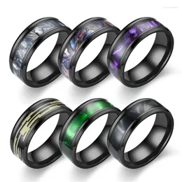 Cluster Rings 8MM For Men Black Stainless Steel Fashion Charm Sieraden Couple Ring Colorful Matte Surface Hip Hop Jewelry