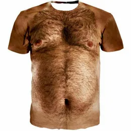 Nya mänskvorer roliga håriga magkroppar bröstvårtor 3D-tryck casual t-shirt Kort ärm toppar tee r15272g