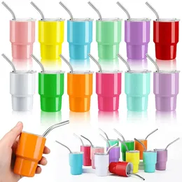 Canecas LMETJMA 2oz Mini Tumbler Duplo Copo de Vácuo de Aço Inoxidável Sublimação Shot Glass Tumblers com Palha e Tampas JT228 231009