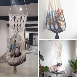 Cat Beds Hand-Woven Hanging Basket Cotton Pet Nest Dog Hammock Thread Toy Swing Bohemian Wall Macrame 5 Sizes