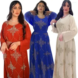 Abbigliamento etnico Siskakia Chiffon Abaya per Africano Mujer Dubai Abiti islamici Moda Diamanti Manica intera con cintura Jalabiyat Musulmano Lucido