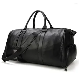 Duffel Bags Homens Saco de Viagem de Couro Fitness com Sapatos Cilindro Bolsa Camada de Couro Mensageiro Tambor