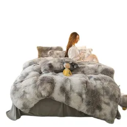 Bedding sets Yovepii Duvet Cover Set Long Mink Hair Warm Linen 1345pcs Queen Fannel Fleece Heart Cushion Pillowcase Dropship US FR 231009