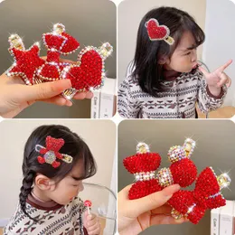 Grampos de cabelo bonito strass vermelho mouse clipe estrela do mar franja lateral para meninas presente de ano crianças moda jóias