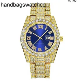 Rolaxs Watch Diamond Wristwatches Luxury Gold Roman Bling Hip Hop Full Iced Out Quartz Blue Es Men Silver Diomand Reloj De Diamantes Frj fjj R2Z0