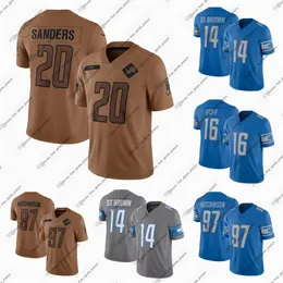 14 Amon-Ra St. Brown Football Jerseys 16 Jared Goff 20 Barry Sanders 97 Aidan Hutchinson Four Sports Jerseys Blue Red White