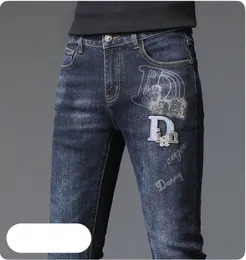 Novas calças jeans calça calças masculinas estiramento outono inverno ajicon bordado jeans apertado calças de algodão lavado em linha reta negócios casual MK9817-0