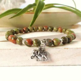 SN0345 Bracciale portafortuna elefante per uomo braccialetto in pietra naturale unakite Ganesh yoga energia curativa braccialetto mala da polso uomo'270q