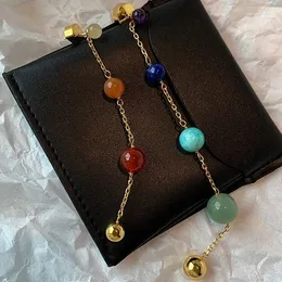 Dangle Earrings Trend Designer Natural Colorful Gem Pendant Ball Tassel Long Beaded for Luxury Jade Brand Jewelry
