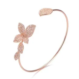 Luxury Zircon Crystal Open Cuff Bangle Floral Flower Female Bangles and Bracelets Gifts Jewelry Fashion Bangles for Women Q0717226y
