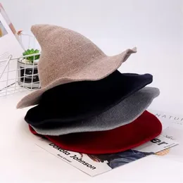 Chapéu de bruxa dobrável fantasia afiada borda grande cor sólida crochê quente inverno boné balde feminino novo gorro pescador252t