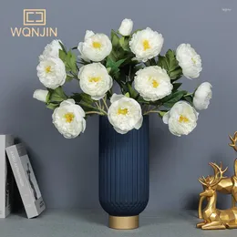 Dekorativa blommor falska vita stora pioner simulerade bröllop konstgjorda blommor buketter vardagsrumsdekorationer