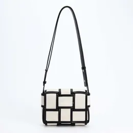 Shoulder 2023 Botteega Oblique Cassette Venetas Square Bvbag Designer Lady Fashion Bag Black Small Bags White One Woven Canvas Cowhide Straddle Women Nb2n