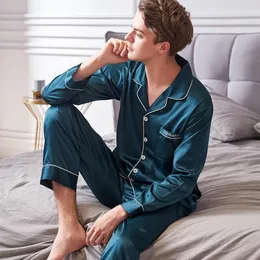 Erkekler Placowear Xifenni Faux İpek Pijamalar Erkek 2021 Sonbahar İpeksi Buz Adam Uzun kollu Düz Renk Pijama Setleri 9002227Q