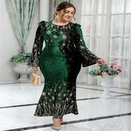 Plus size vestidos toleen mulheres maxi longo 2023 verde luxo lantejoulas chique elegante muçulmano turco africano festa de noite roupas3206